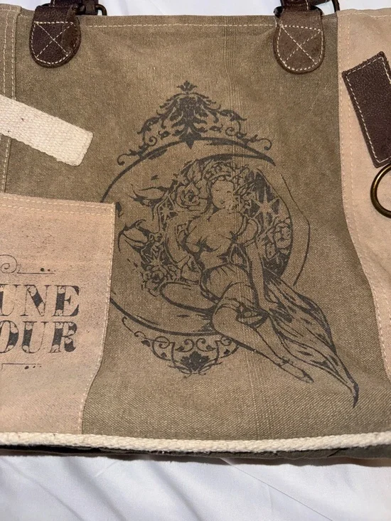 To the Moon and Back Recycled Tent Canvas Bag New Brown/Tan - Picture 3 of 12